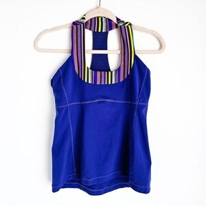 Lululemon Push Ur Limits Fitted Tank Top Womens 8 Blue Multicolor Trim